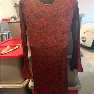 Red Snake-Print Long Sleeve Dress mp14